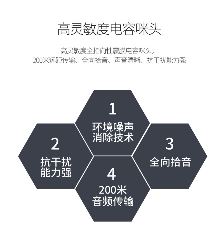 海康威視DS-2FP1020-B 通用拾音器 ①、采用高靈敏度全指向性震膜電容咪頭，全向拾音、聲音清晰自然； ②、采用專業(yè)音頻處理技術(shù)，有效防止語音信號失真及衰減； ③、內(nèi)置雷擊保護、電源極性反接保護和靜電保護； ④、符合RoHS標準，在結(jié)構(gòu)上不含有歐盟禁用的危害性物質(zhì)； ⑤、通過歐盟CE標準，美國FCC認證； 通用拾音器 通用拾音器 通用拾音器 拾音器 拾音器 拾音器
