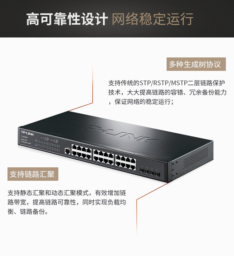 TP-LINK 24口全千兆核心網管交換機